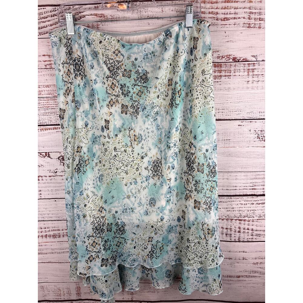 Womens Y2K Briggs New York Blue Floral Midi Skirt Tiered Flowy Fairy Gypsy Sz L - Picture 4 of 6